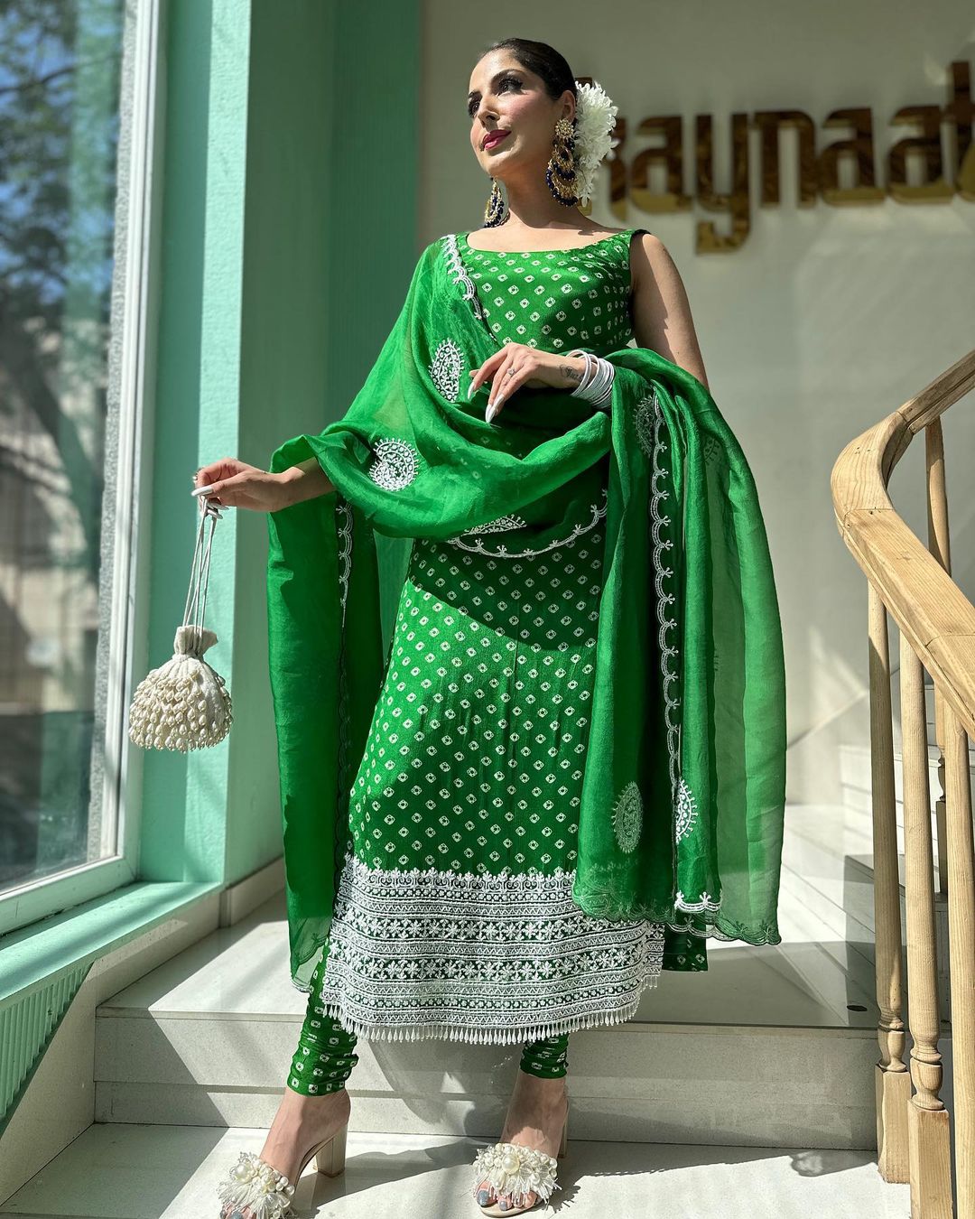 GREEN COLOR KURTI WITH EMBROIDERY ON DUPATTA