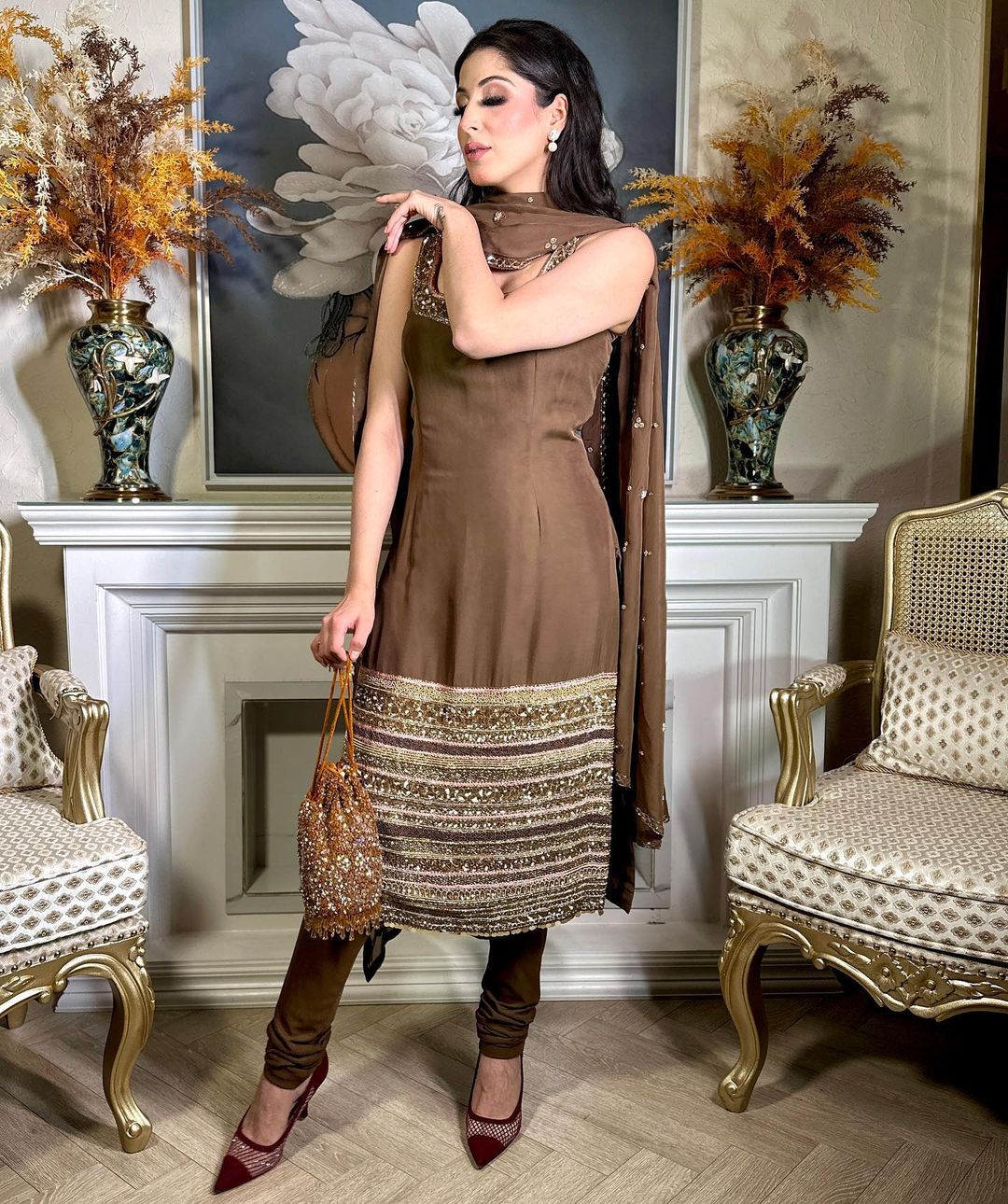 BROWN COLOR KURTI WITH EMBROIDERY