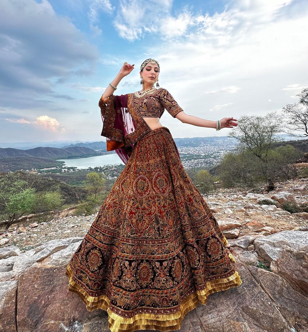 HEAVY EMBROIDERY RUST COLOR BRIDAL LEHENGA