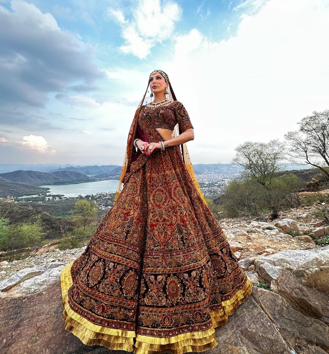 HEAVY EMBROIDERY RUST COLOR BRIDAL LEHENGA