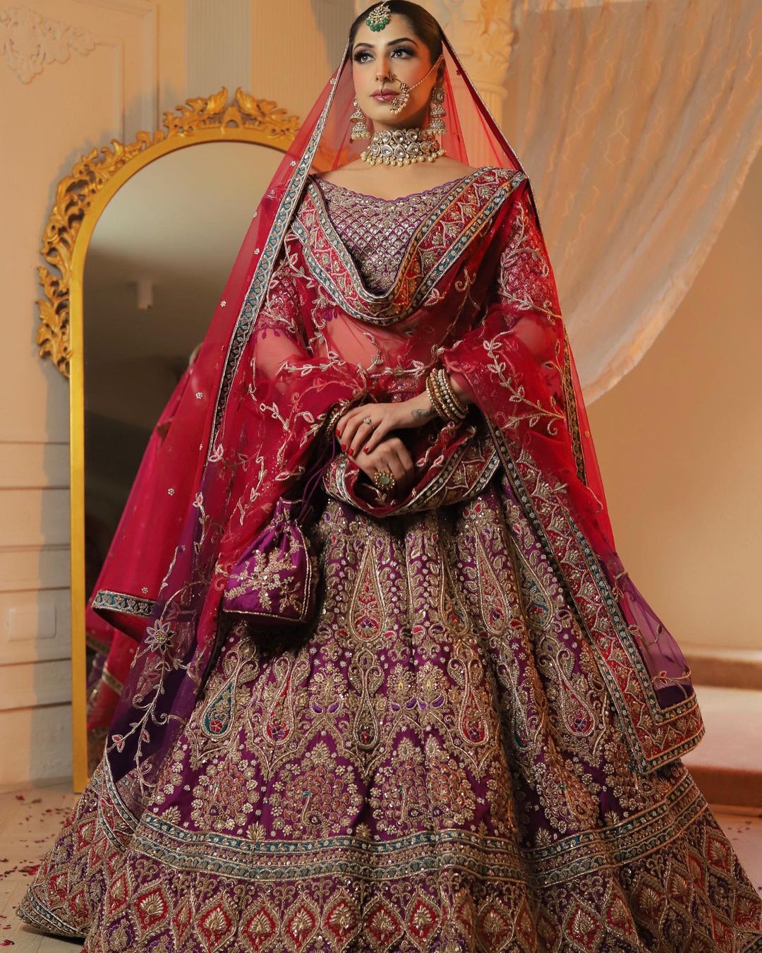 HEAVY EMBROIDERY RED BRIDAL LEHENGA