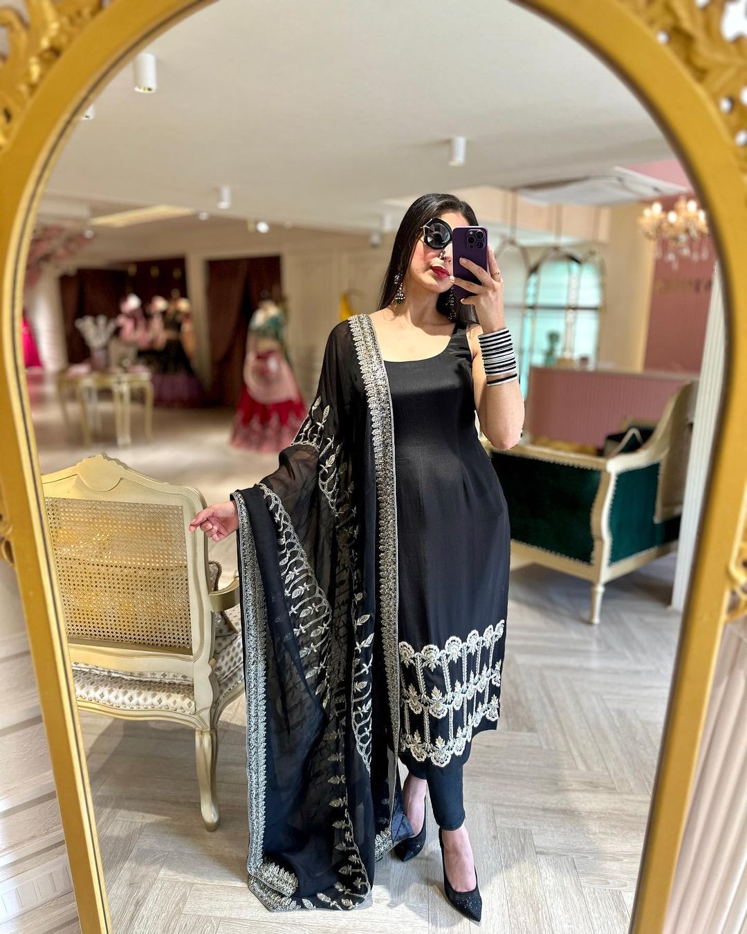 BLACK COLOR KURTI WITH EMBROIDERY ON KURTI AND DUPATTA