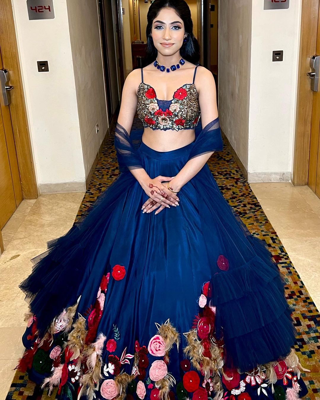 COOL BLUE COLOR LEHENGA WITH WELL STRUCTURED FLOWER EMBROIDERY
