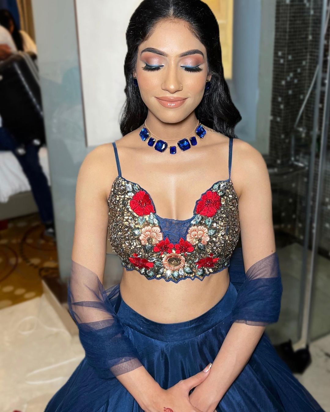 COOL BLUE COLOR LEHENGA WITH WELL STRUCTURED FLOWER EMBROIDERY