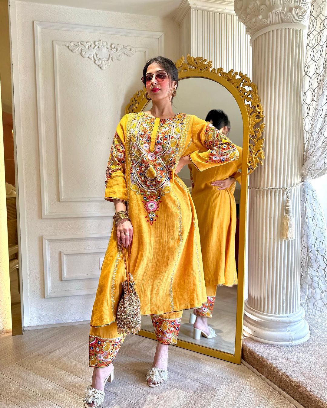 YELLOW COLOR KURTI WITH EMBROIDERY