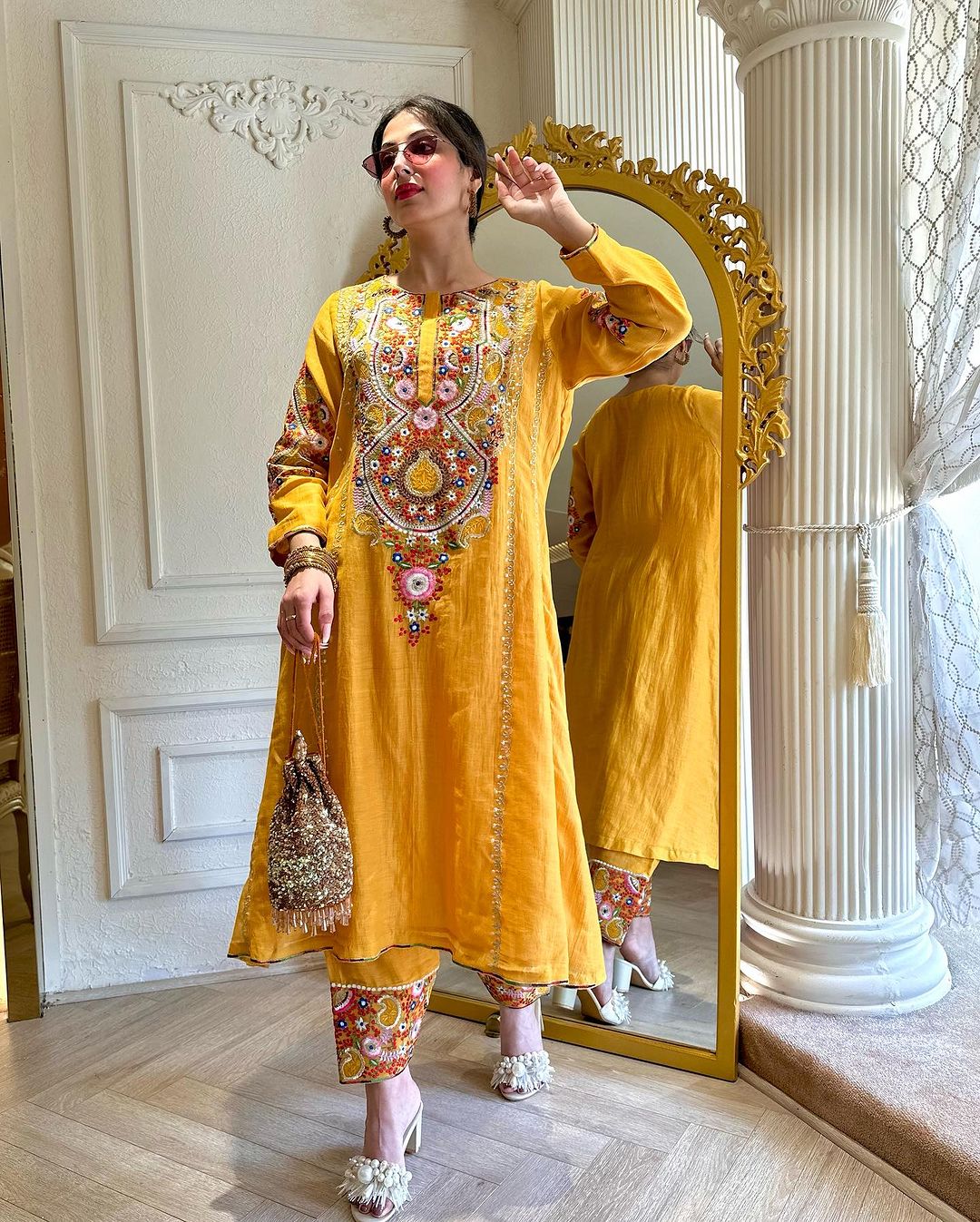YELLOW COLOR KURTI WITH EMBROIDERY