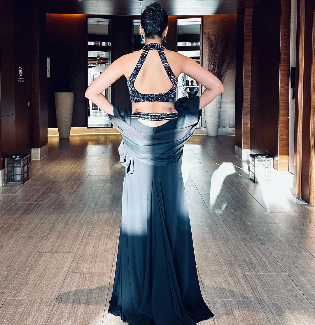 RICH BLACK COLOR SAREE WITH EMBROIDERY ON TOP