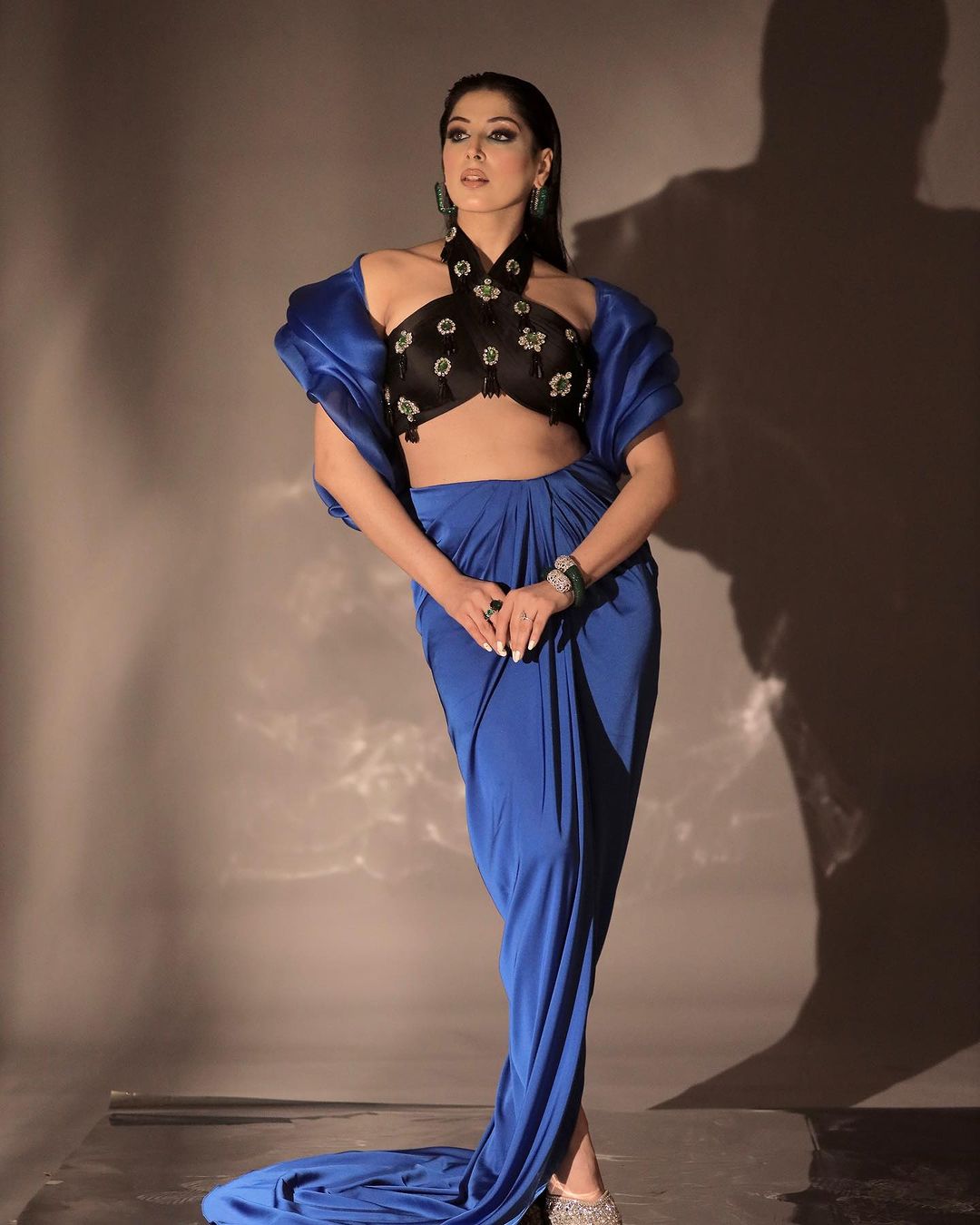AIR FORCE BLUE COLOR SAREE WITH FASHIONABLE TOP