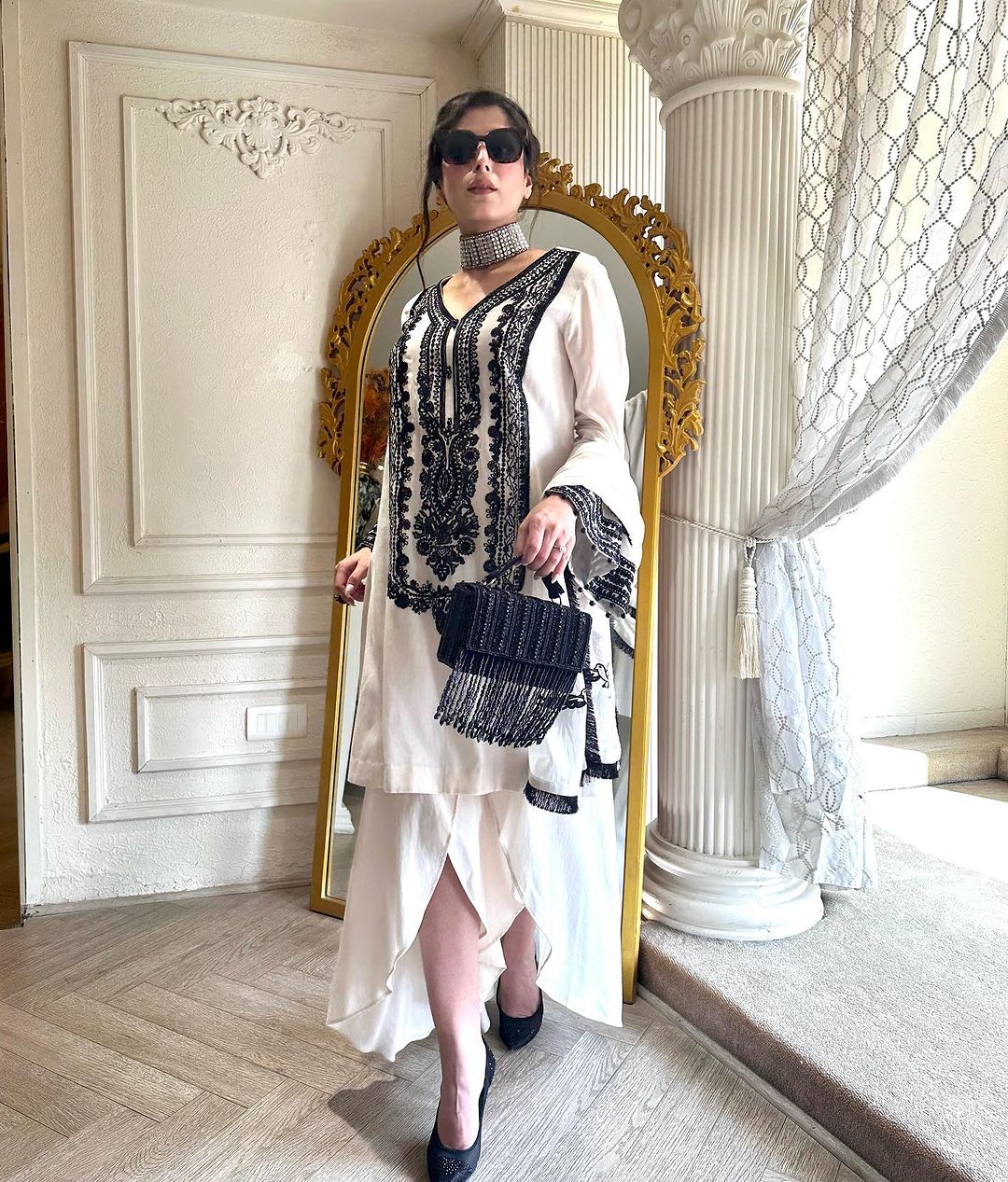 WHITE COLOR KURTI WITH EMBROIDERY ON TOP