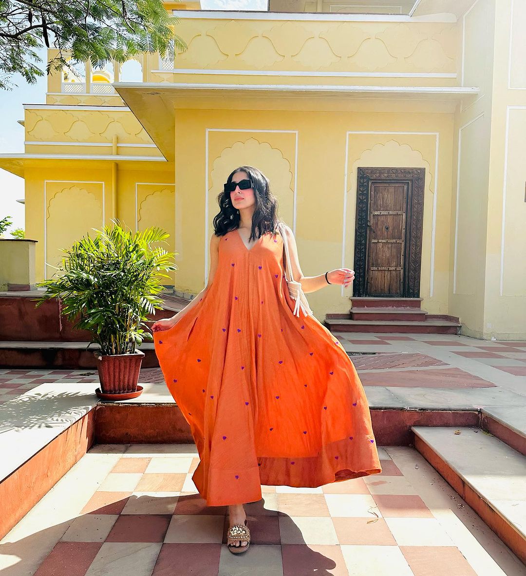 open lace back dress ORANGE COLOR KURTI