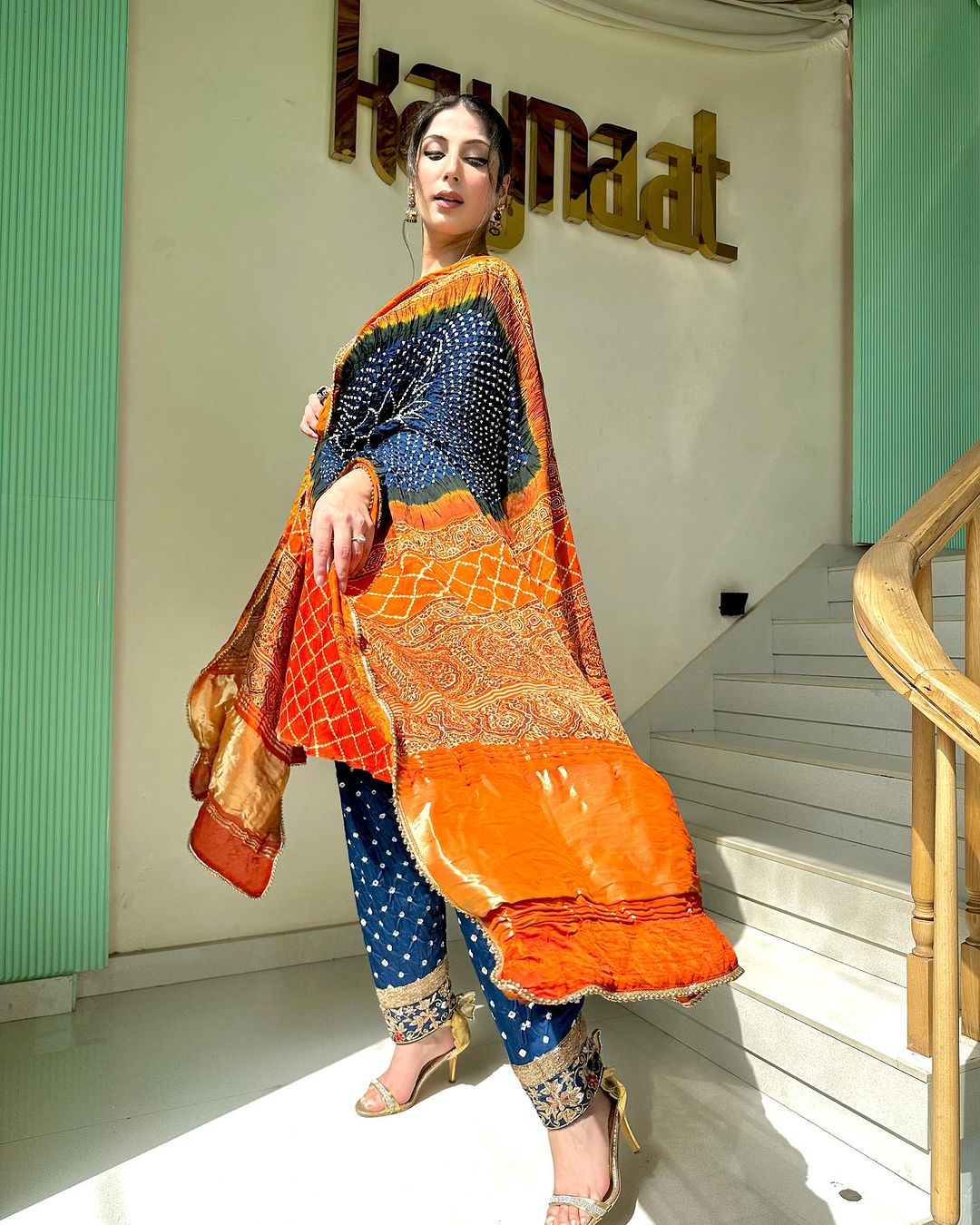 ORANGE COLOR KURTI WITH NAVY ORANGE DUPATTA