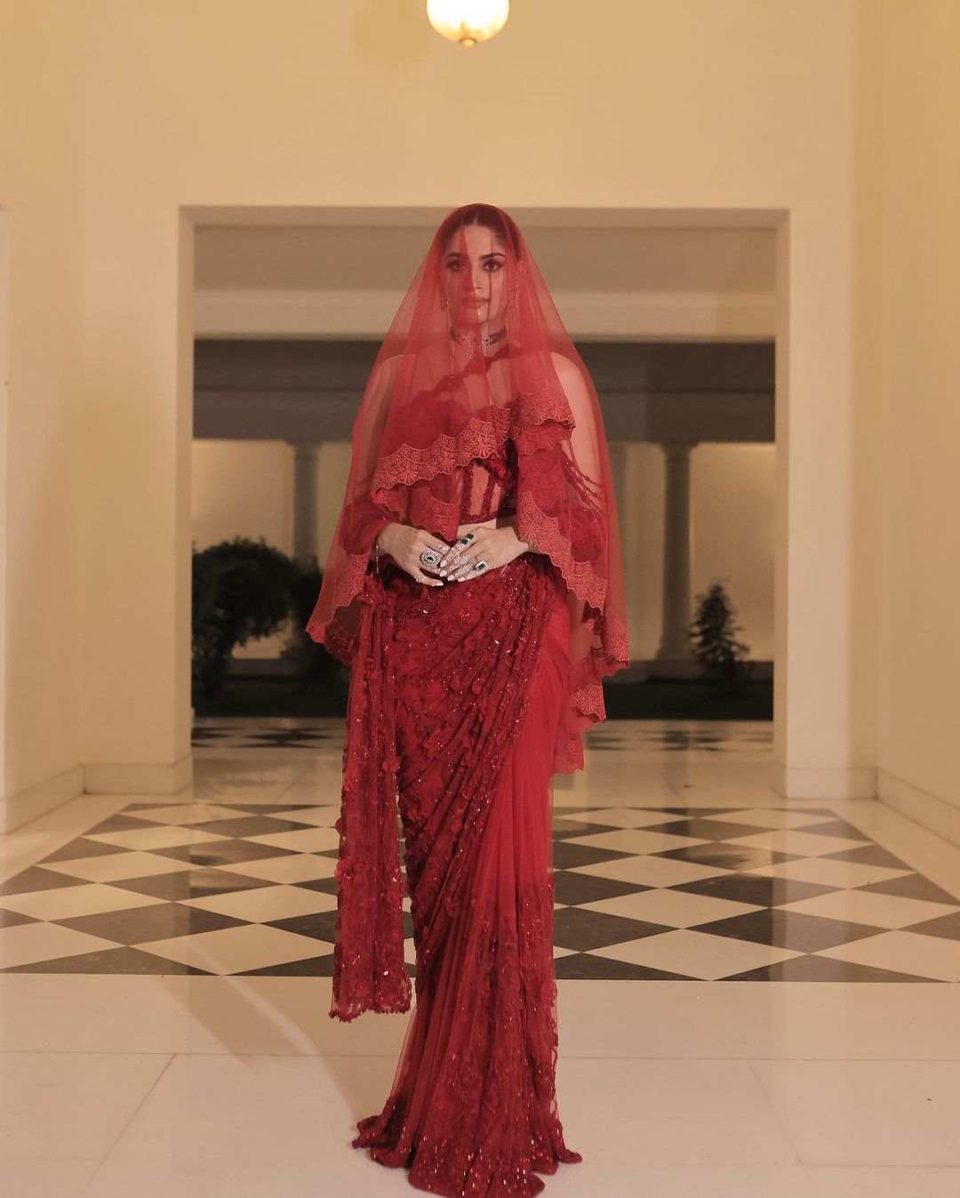 RED COLOR SAREE WITH ELEGANT DRAPE