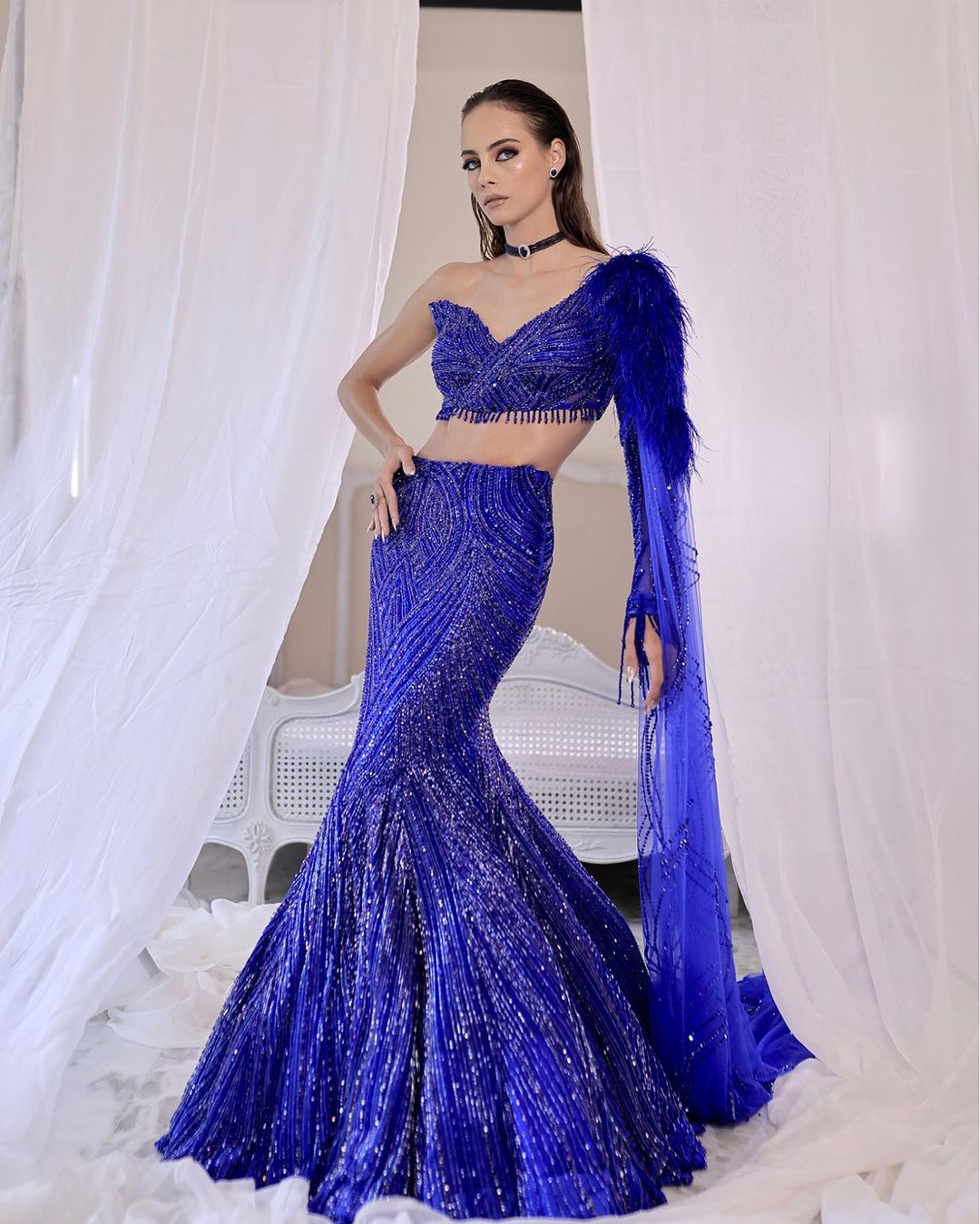 Shop Electric Blue Fish Cut Lehenga - Buy Blue Lehenga from Kaynaat Shop Electric Blue Fish Cut Lehenga - Buy Blue Lehenga from Kaynaat