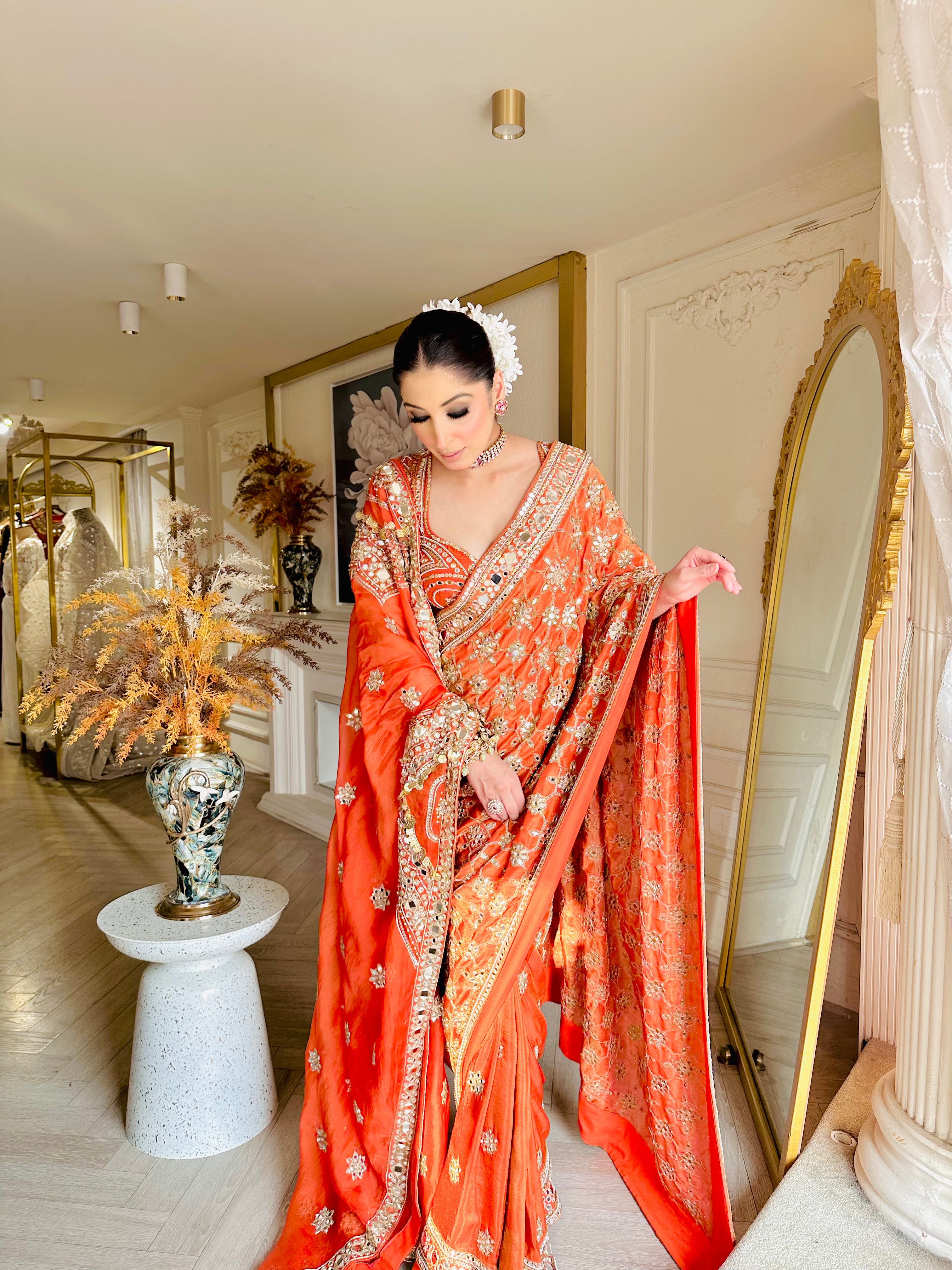 RUST MIRROR SAREE