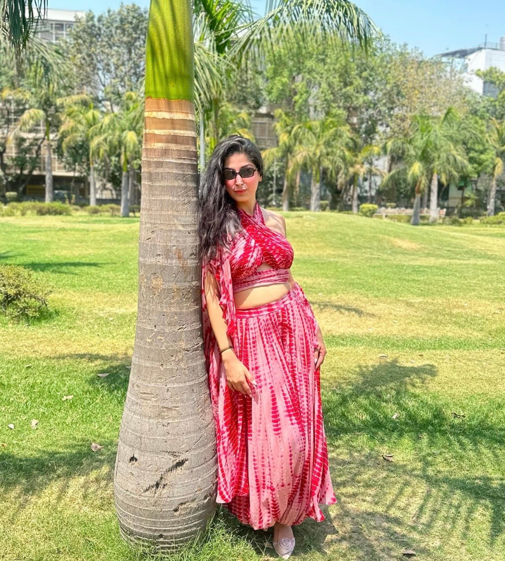PINK AND DEEP RED TIE-DYE OUTFIT