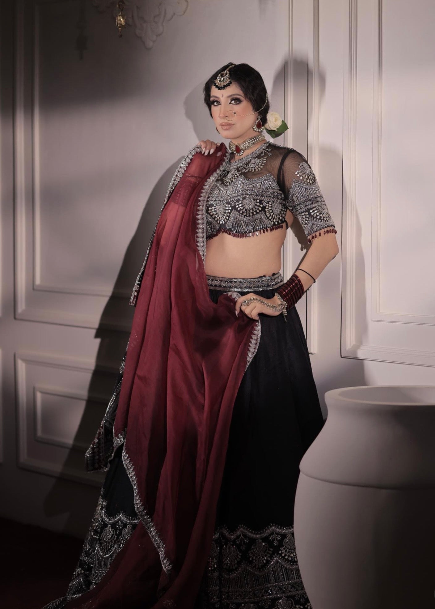 BLACK SLIVER EMBROIDERY LEHENGA