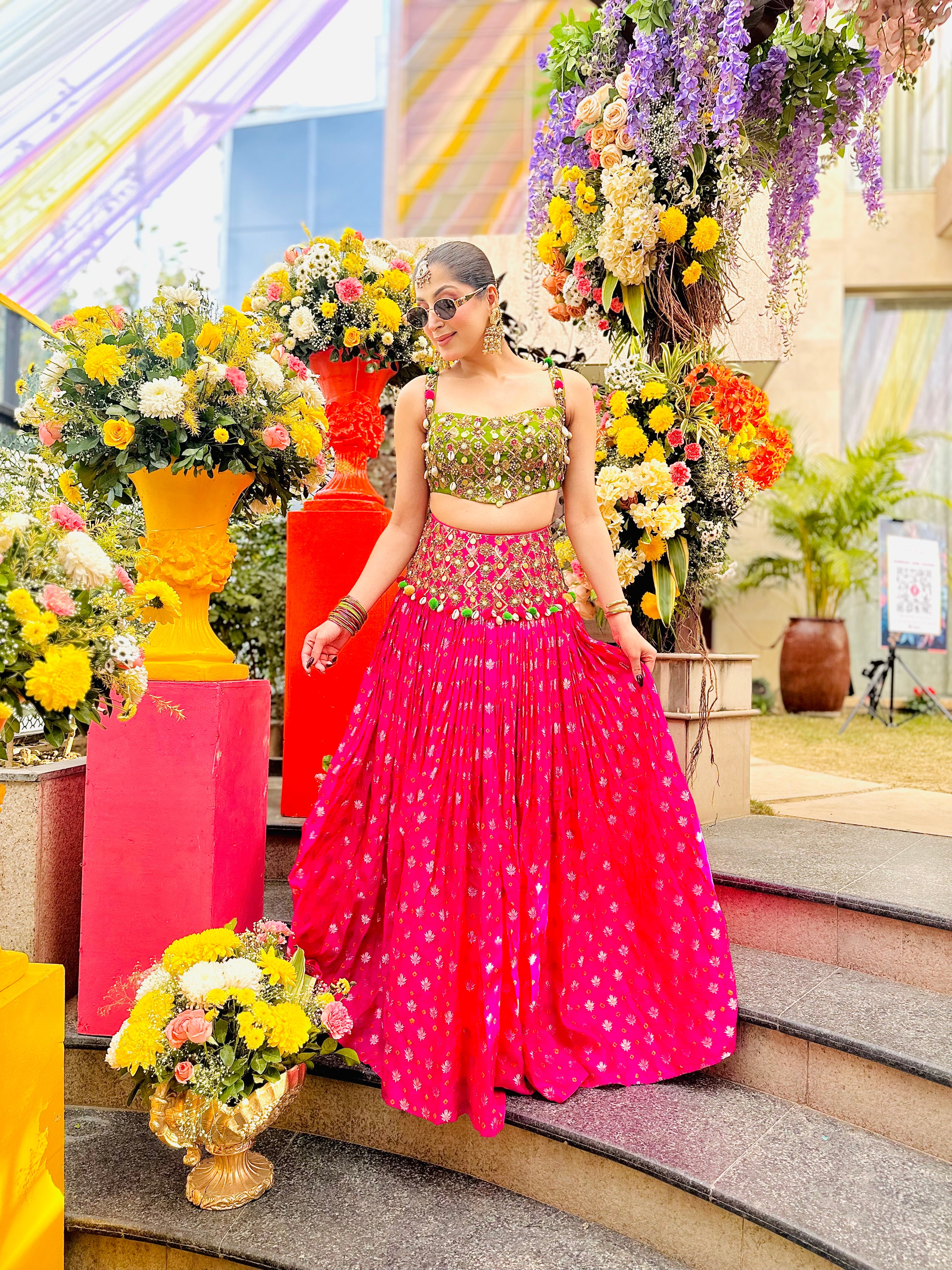 PINK AND OLIVE GREEN LEHENGA