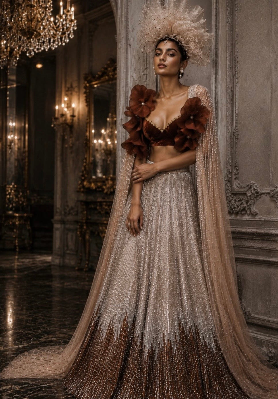 SILVER AND BROWN LEHENGA