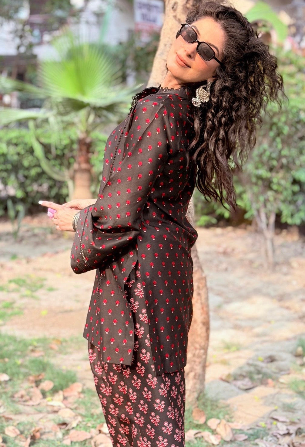 BLACK PRINTED FARSHI CO-ORD SET