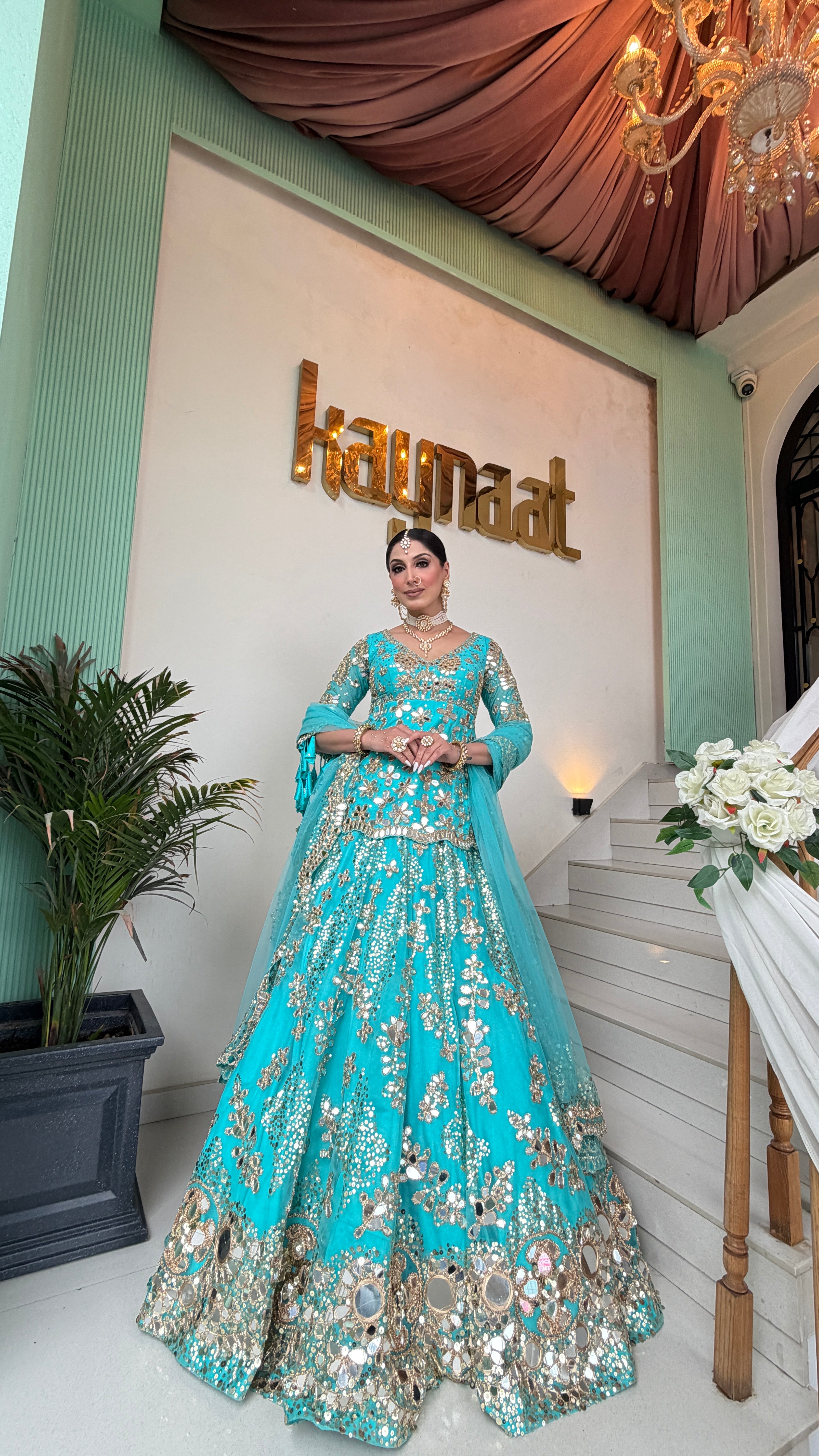 BLUE CYAN MIRROR LEHENGA