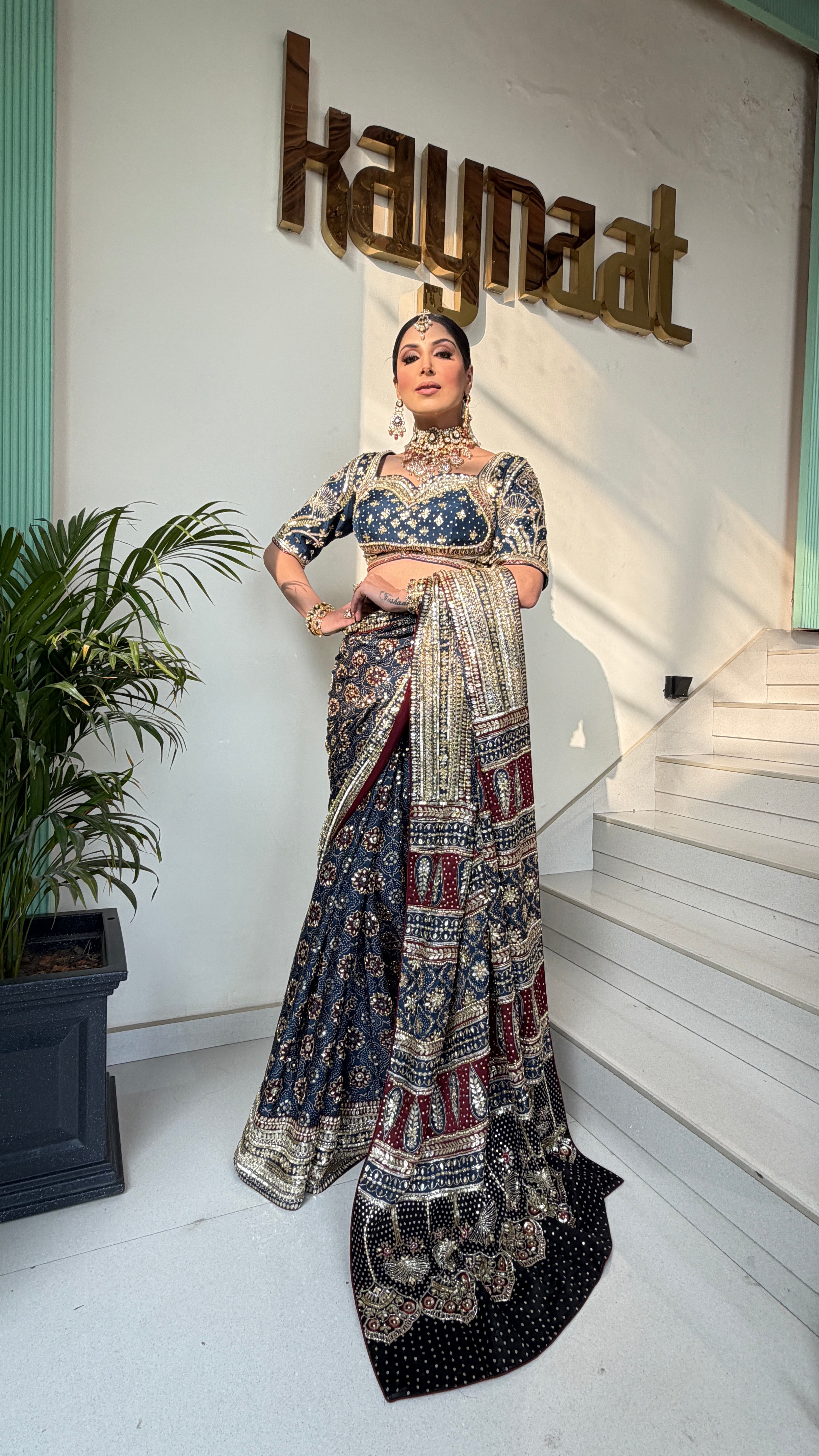 BLUE AJRAKH SAREE