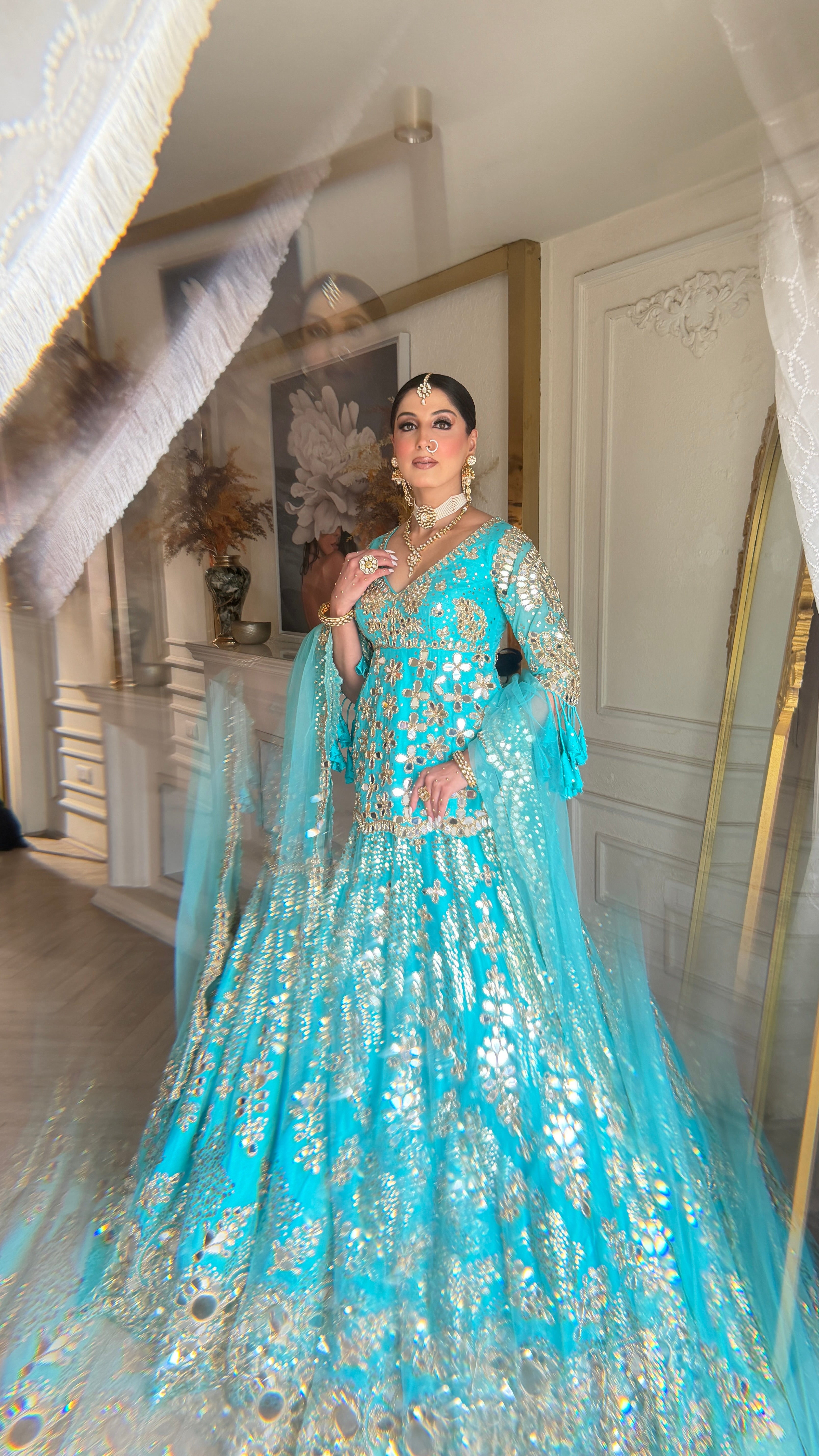 BLUE CYAN MIRROR LEHENGA