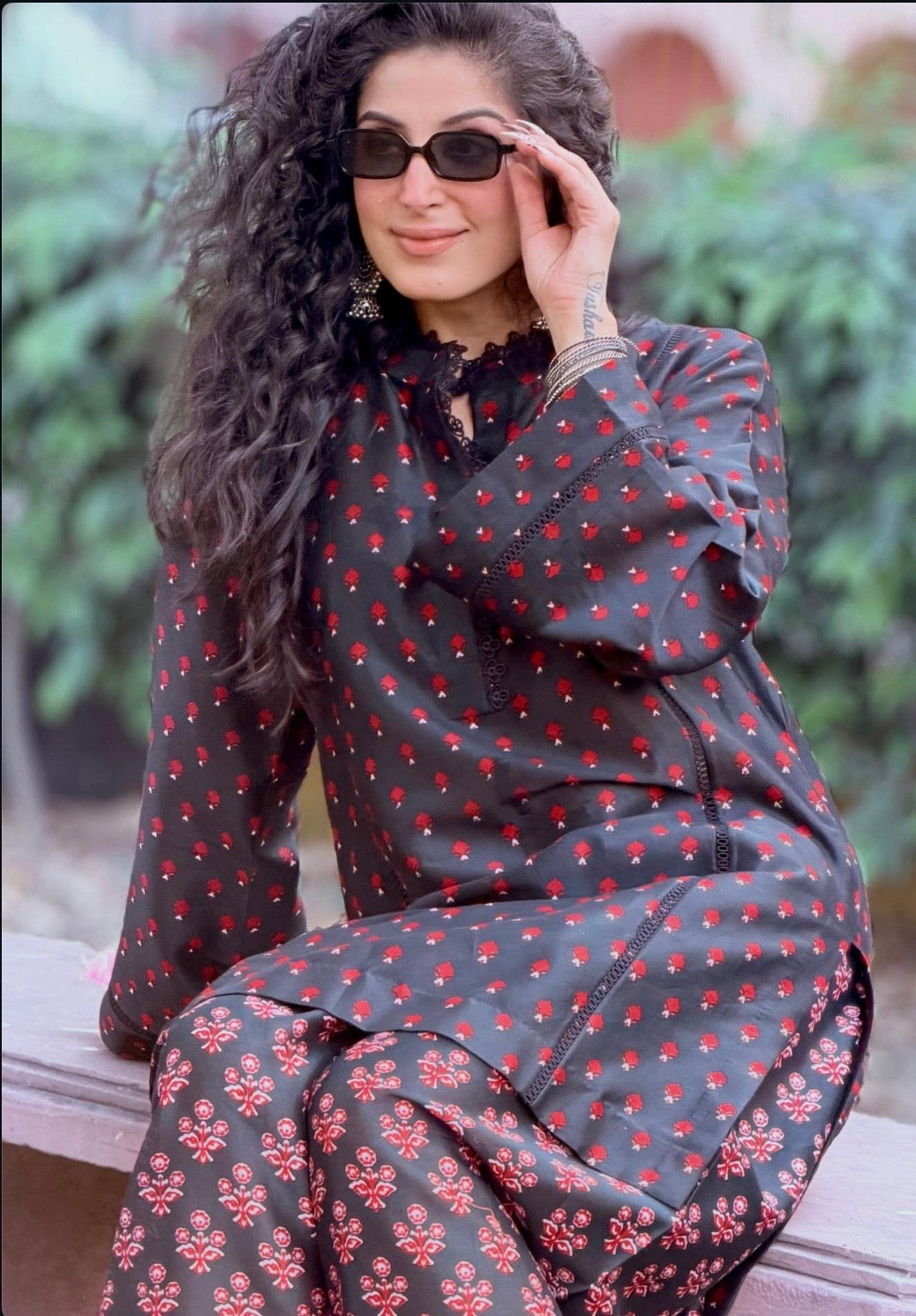 BLACK PRINTED FARSHI CO-ORD SET