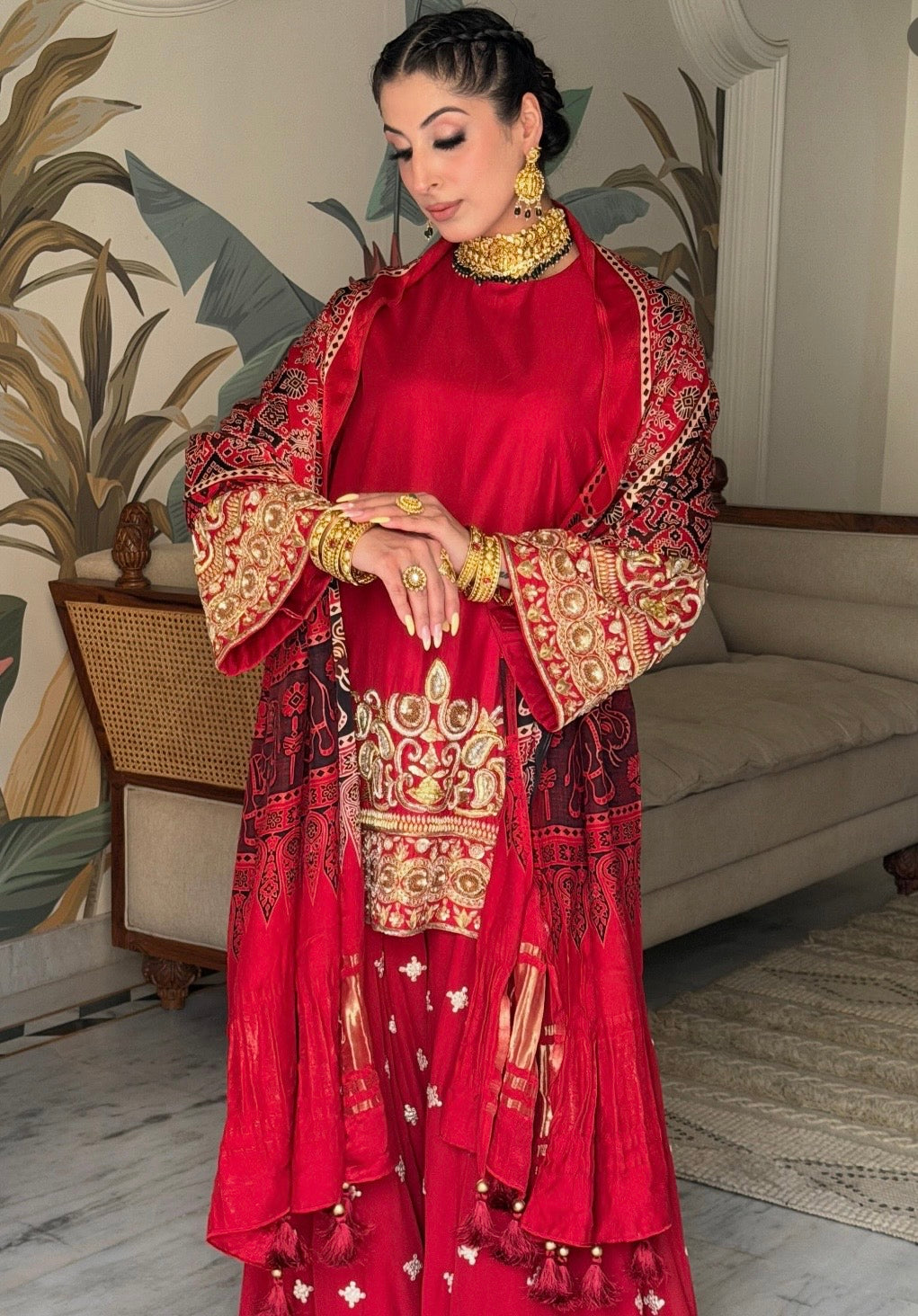 RED SUIT WITH AJRAKH DUPATTA