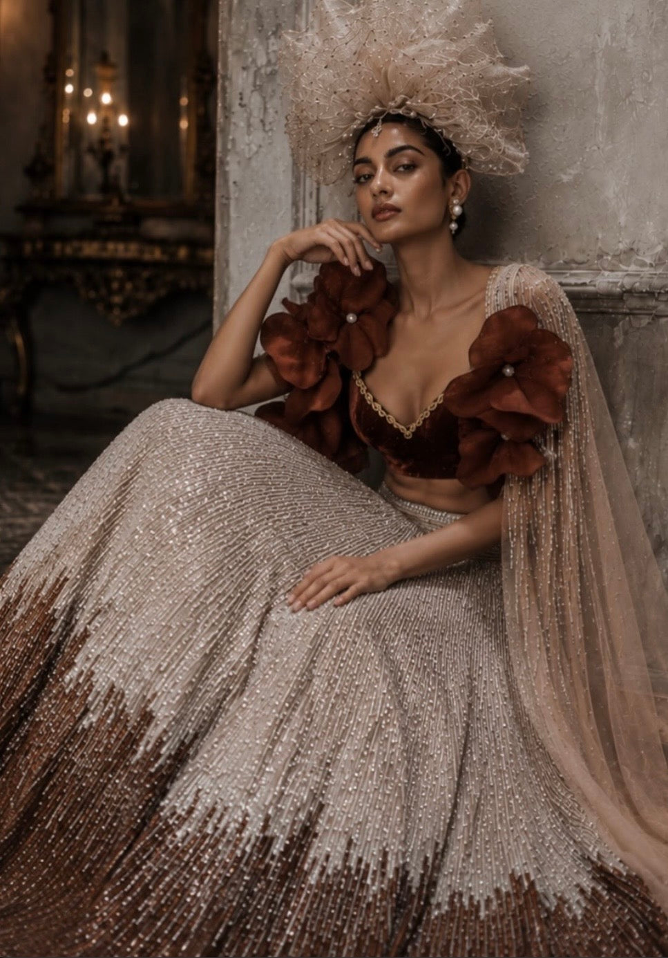 SILVER AND BROWN LEHENGA