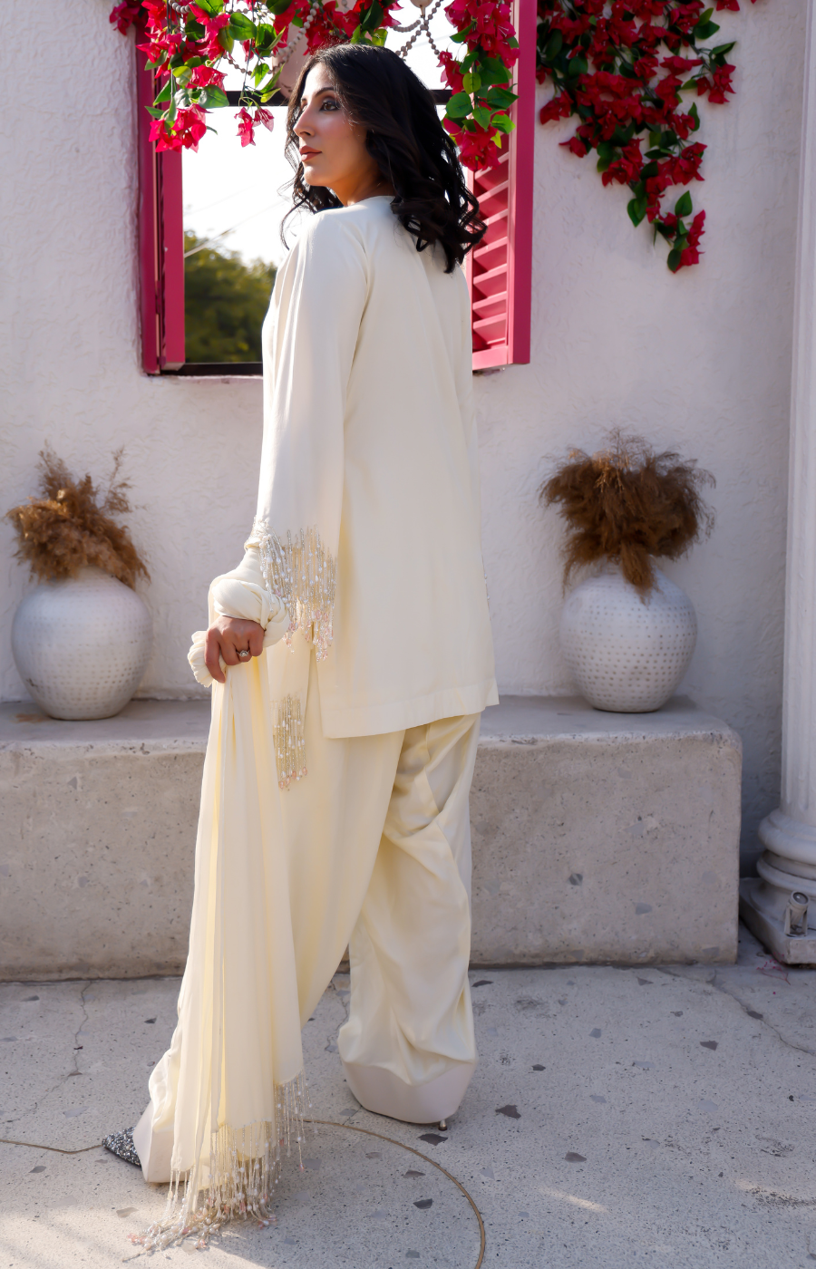 WHITE KURTI WITH EMBROIDERY ON DUPATTA