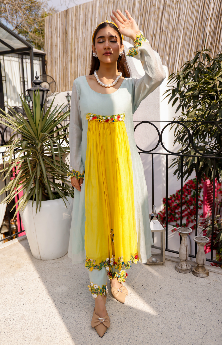 GRAY COLOR KURTI WITH YELLOW BOTTOM