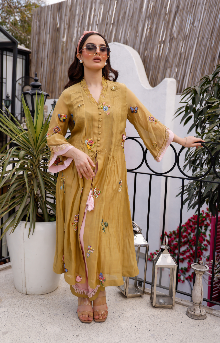 YELLOW COLOR KURTI WITH LIGHT PINK DUPTTA