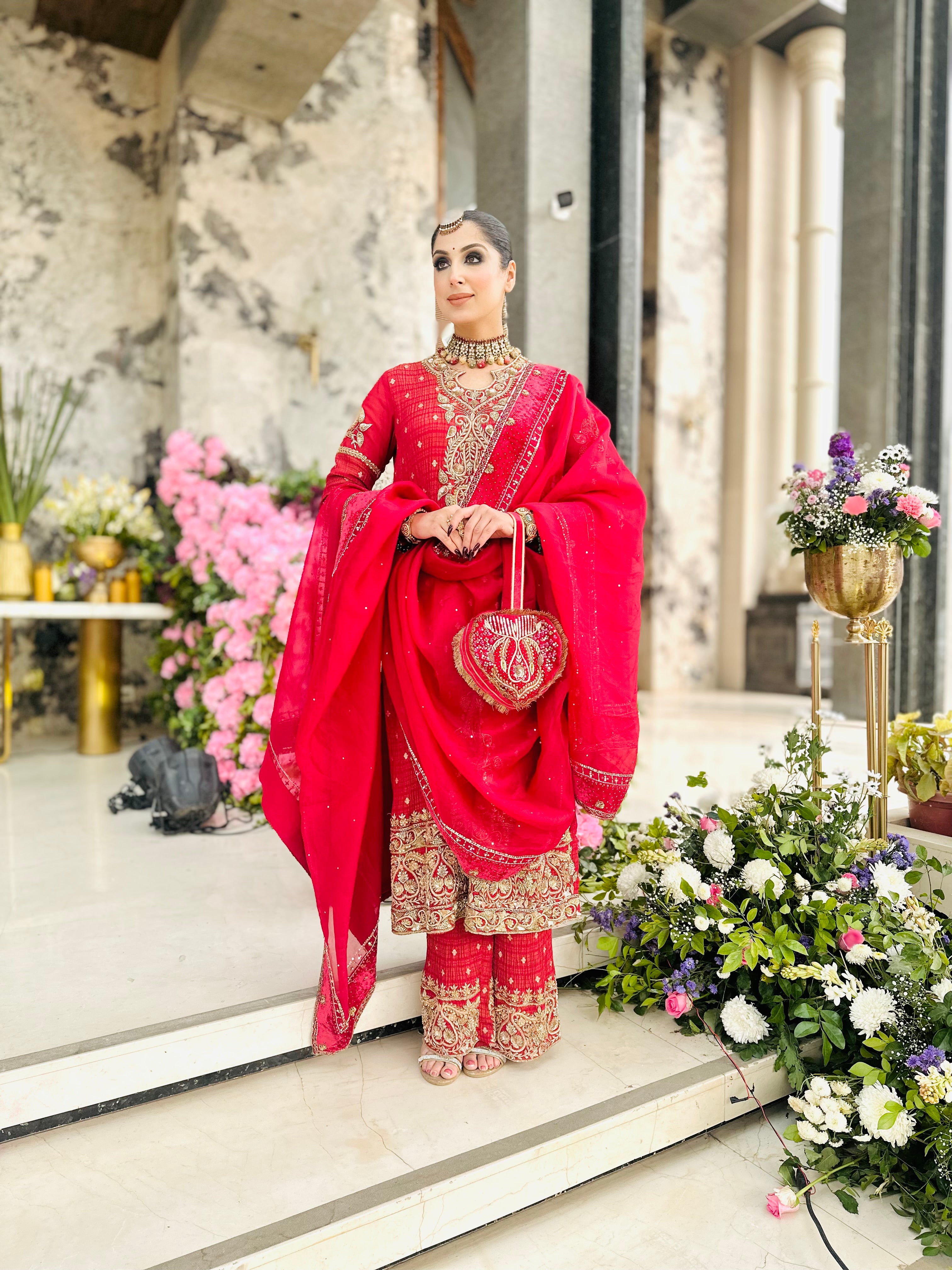 DEEP RED HAND EMBROIDERED SUIT