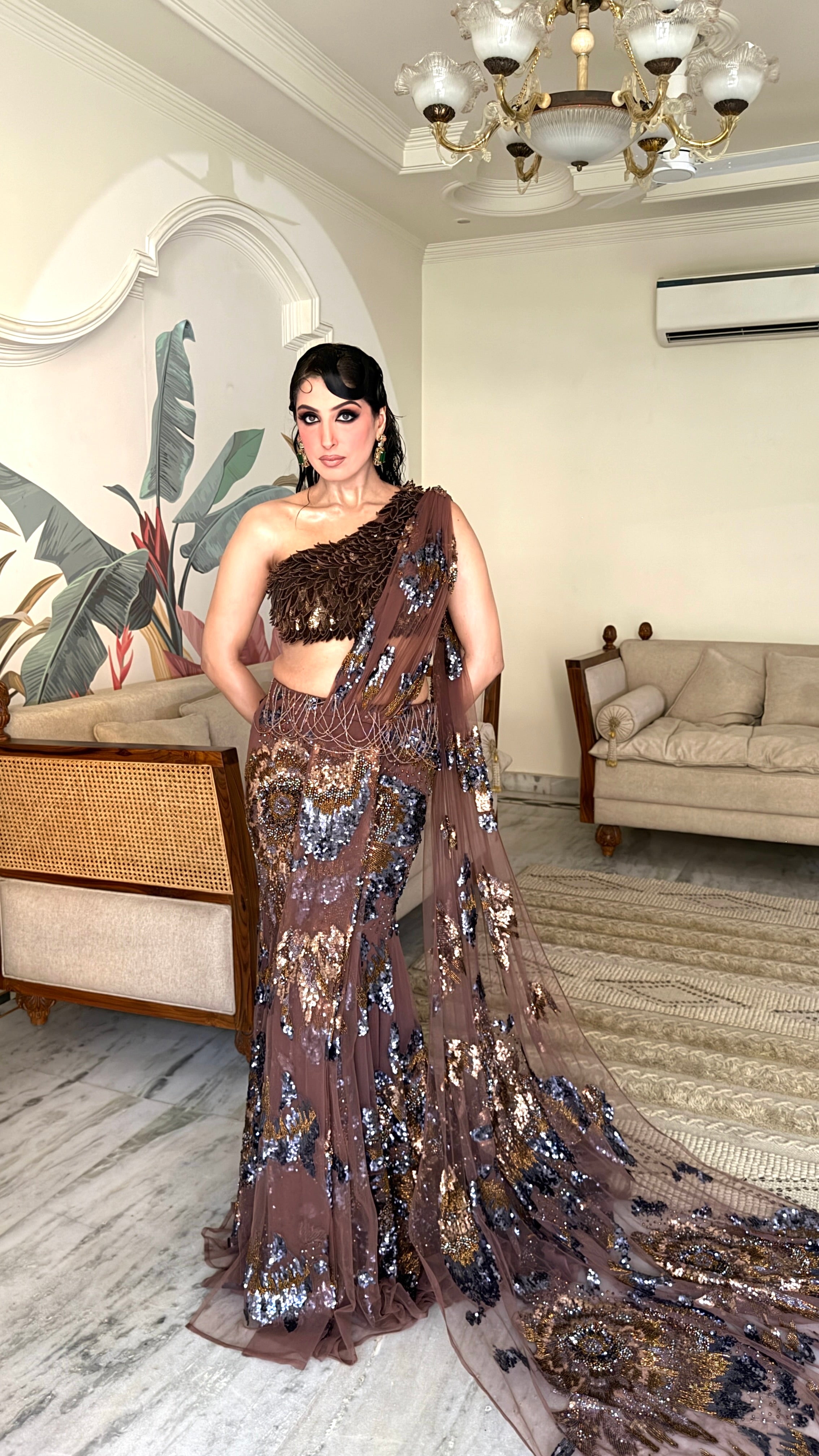CHOCOLATE - BROWN  DRAPE SAREE