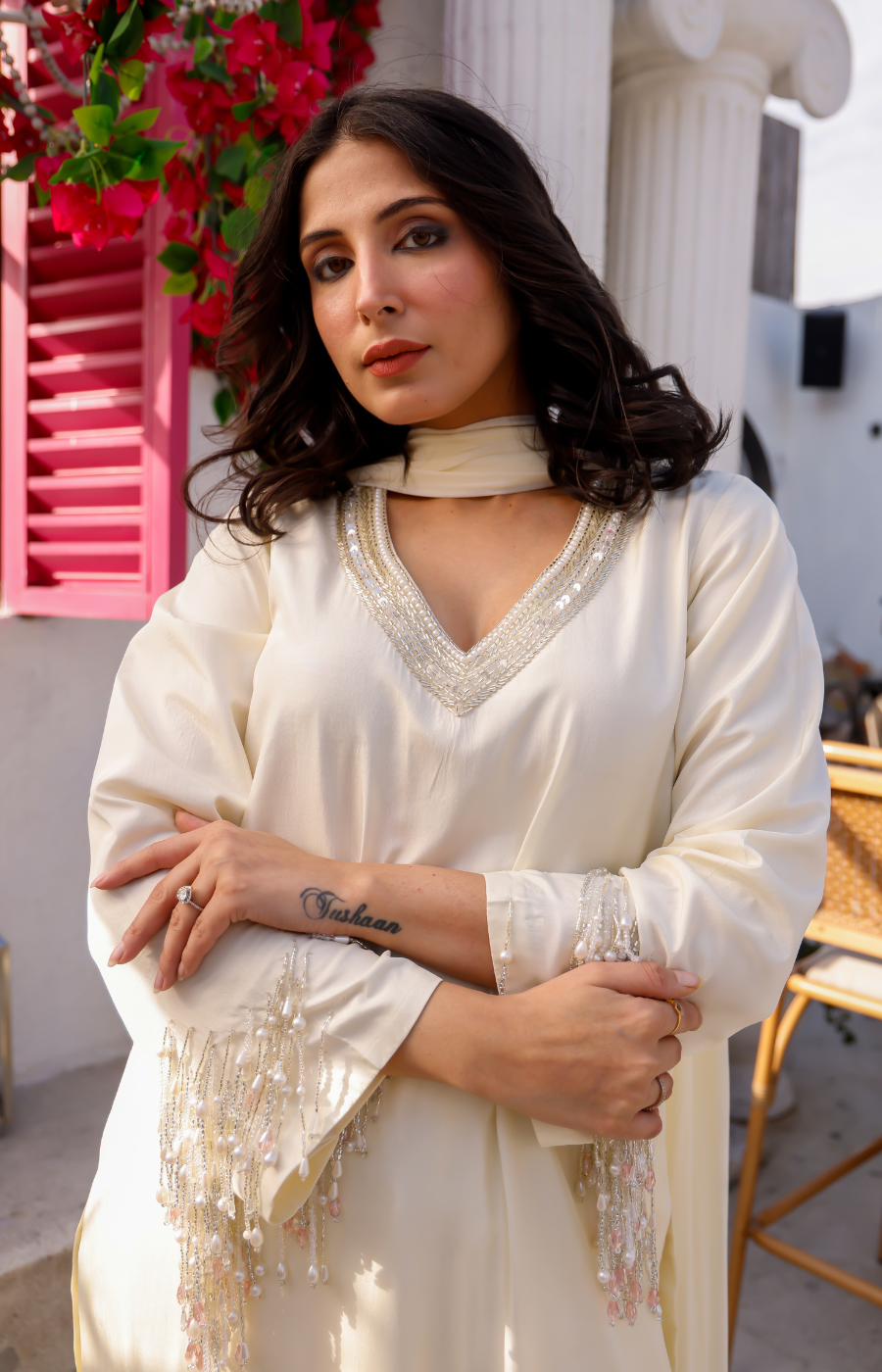 WHITE KURTI WITH EMBROIDERY ON DUPATTA