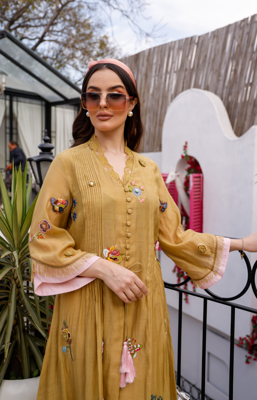 YELLOW COLOR KURTI WITH LIGHT PINK DUPTTA