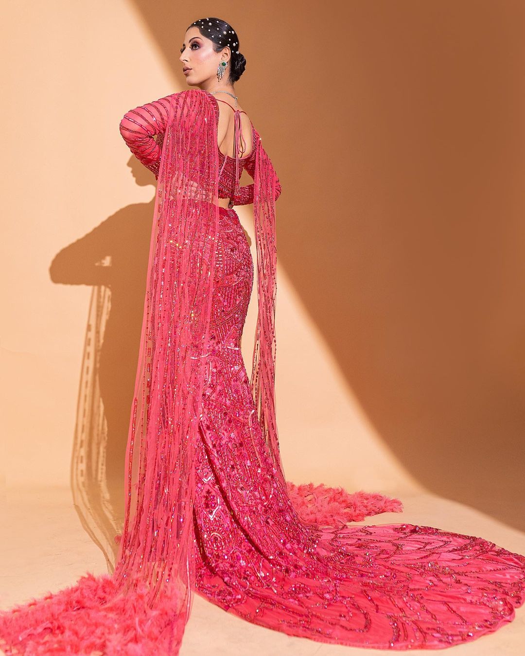 RED EMBELLISHED FISH CUT LEHENGA