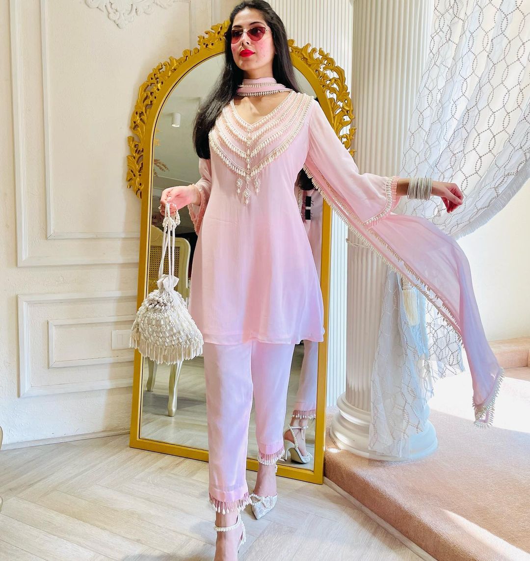 PINK COLOR KURTI WITH EMBROIDERY ON TOP