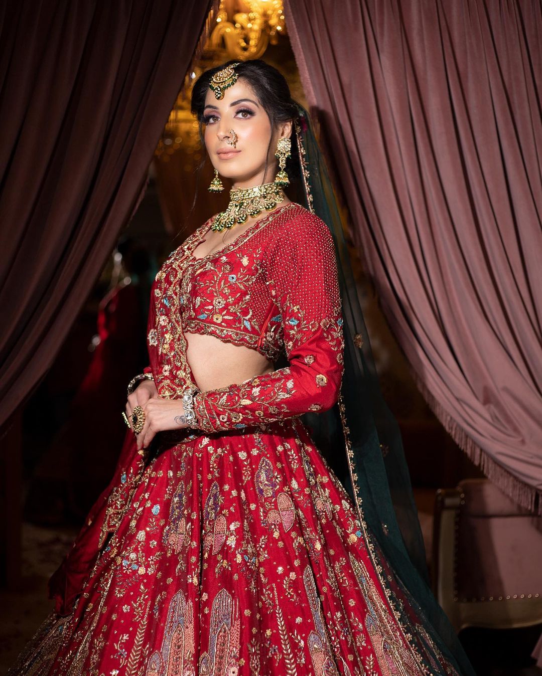 JASPER RED LEHENGA SET WITH HEAVY EMBROIDERY AND SEQUENCE