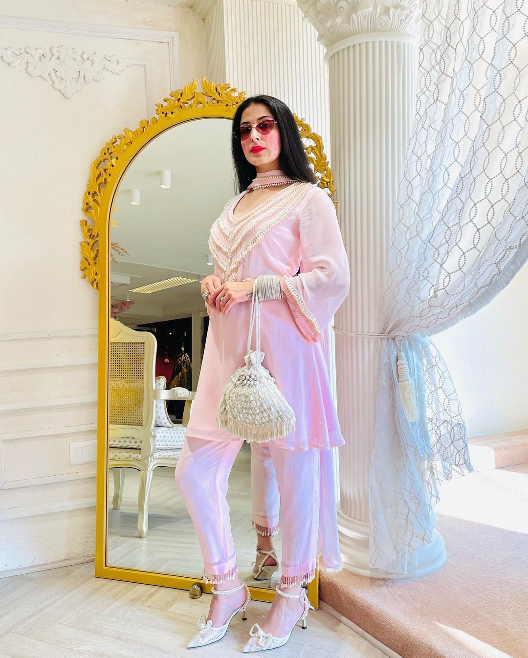 PINK COLOR KURTI WITH EMBROIDERY ON TOP