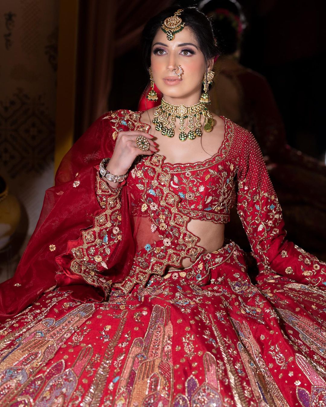 JASPER RED LEHENGA SET WITH HEAVY EMBROIDERY AND SEQUENCE