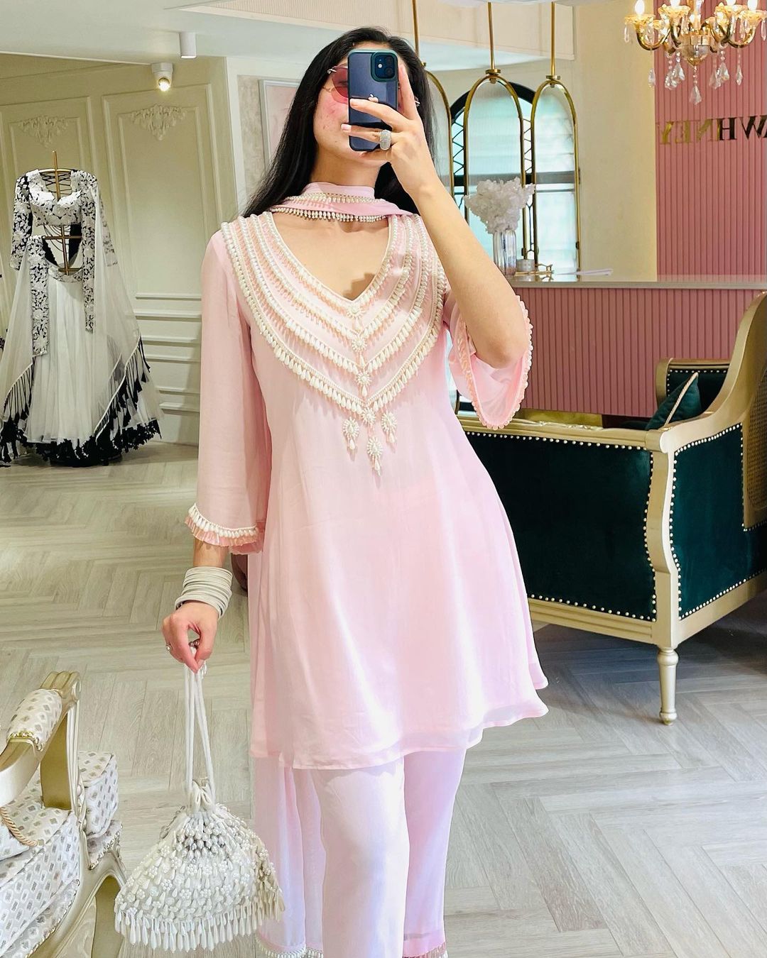 PINK COLOR KURTI WITH EMBROIDERY ON TOP