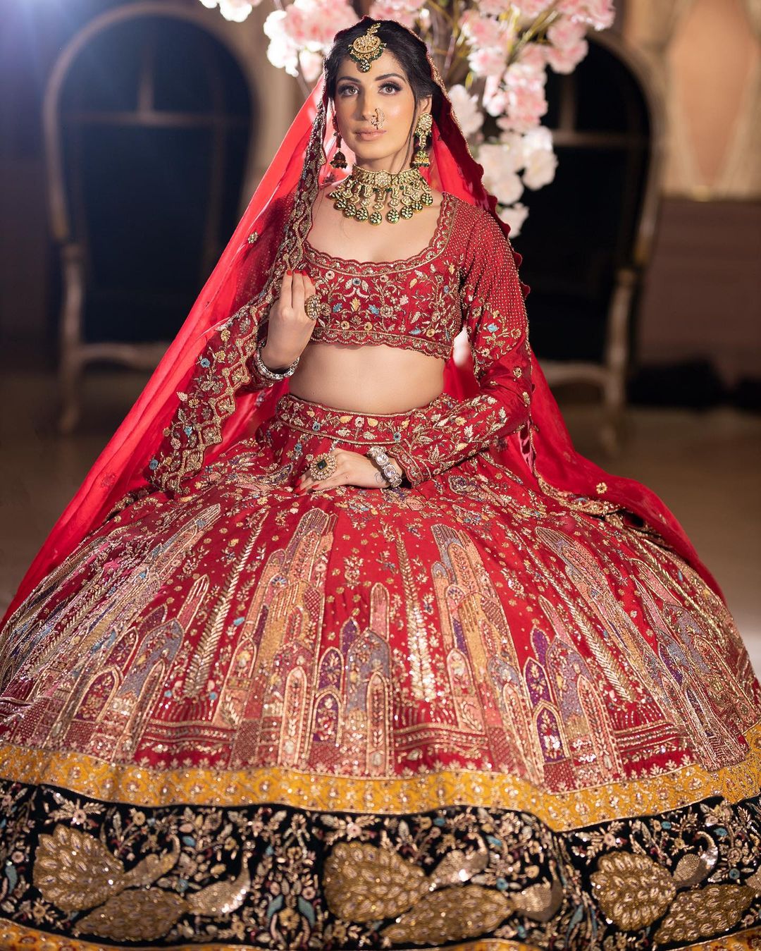 JASPER RED LEHENGA SET WITH HEAVY EMBROIDERY AND SEQUENCE