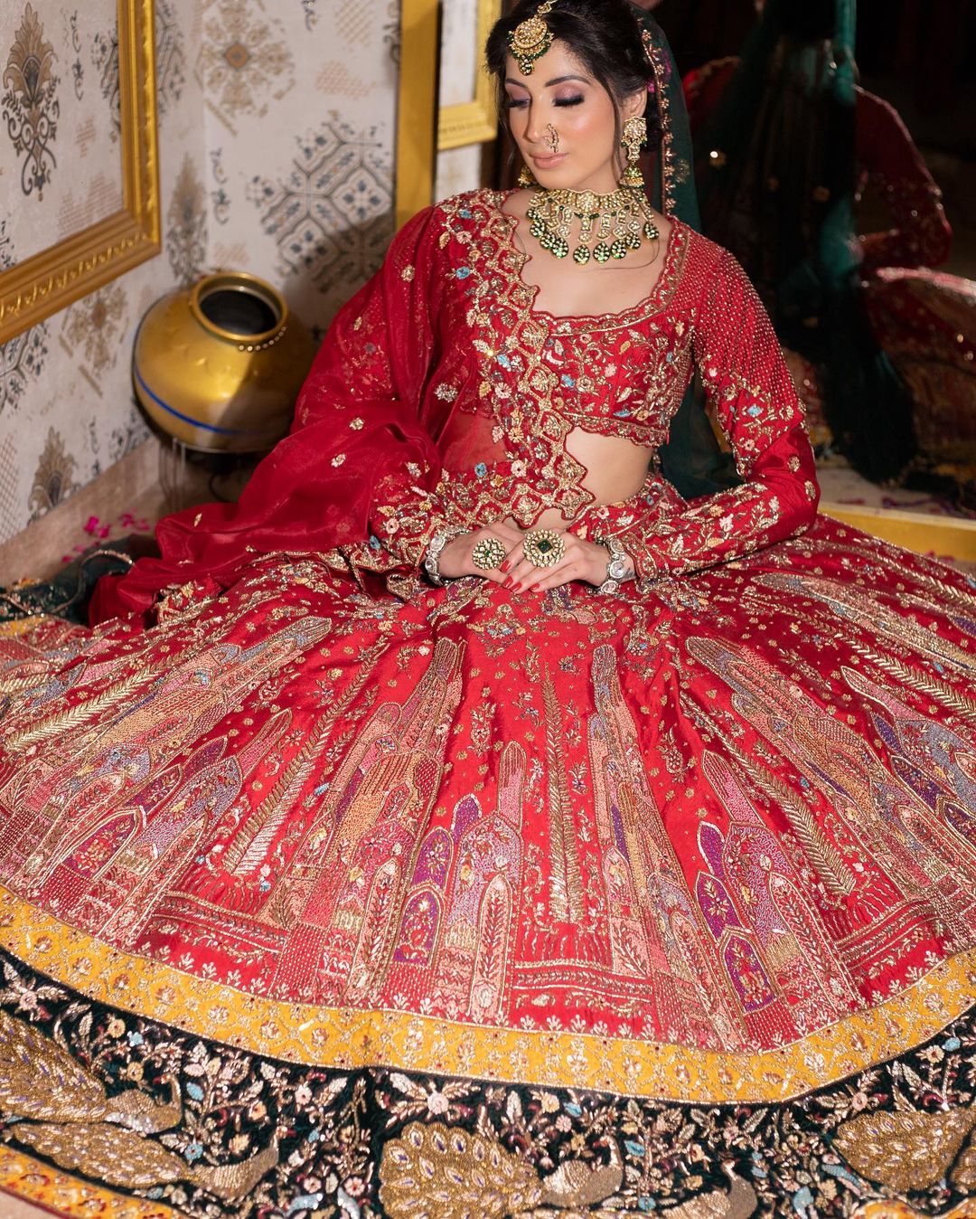 JASPER RED LEHENGA SET WITH HEAVY EMBROIDERY AND SEQUENCE