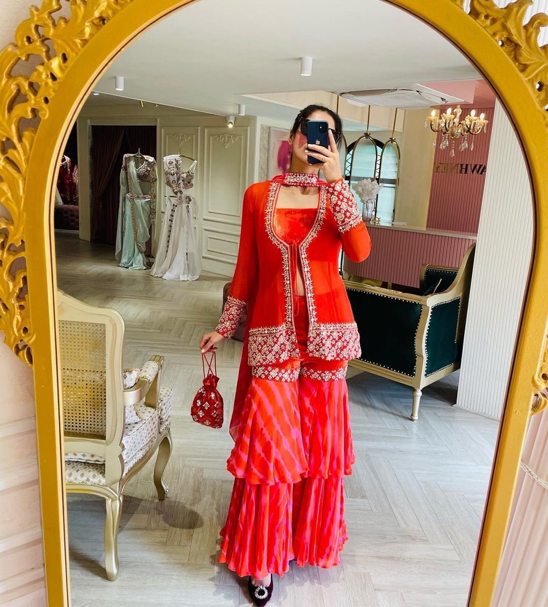 BRIGHT RED ANARKALI SUIT WITH DUPATTA