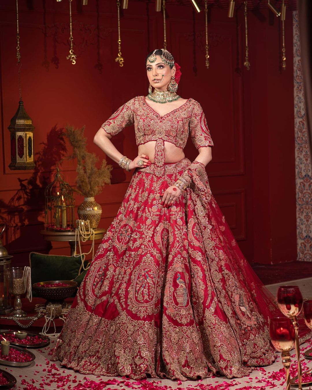 BRIDAL RED PEACOCK DESIGNED LEHENGA