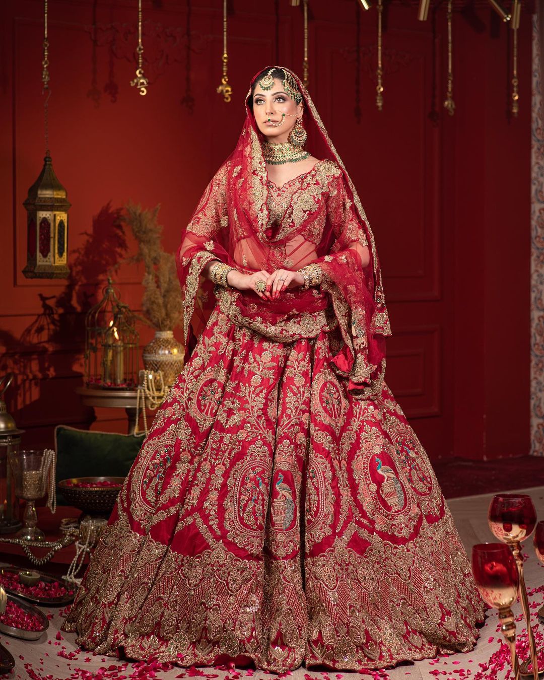 BRIDAL RED PEACOCK DESIGNED LEHENGA