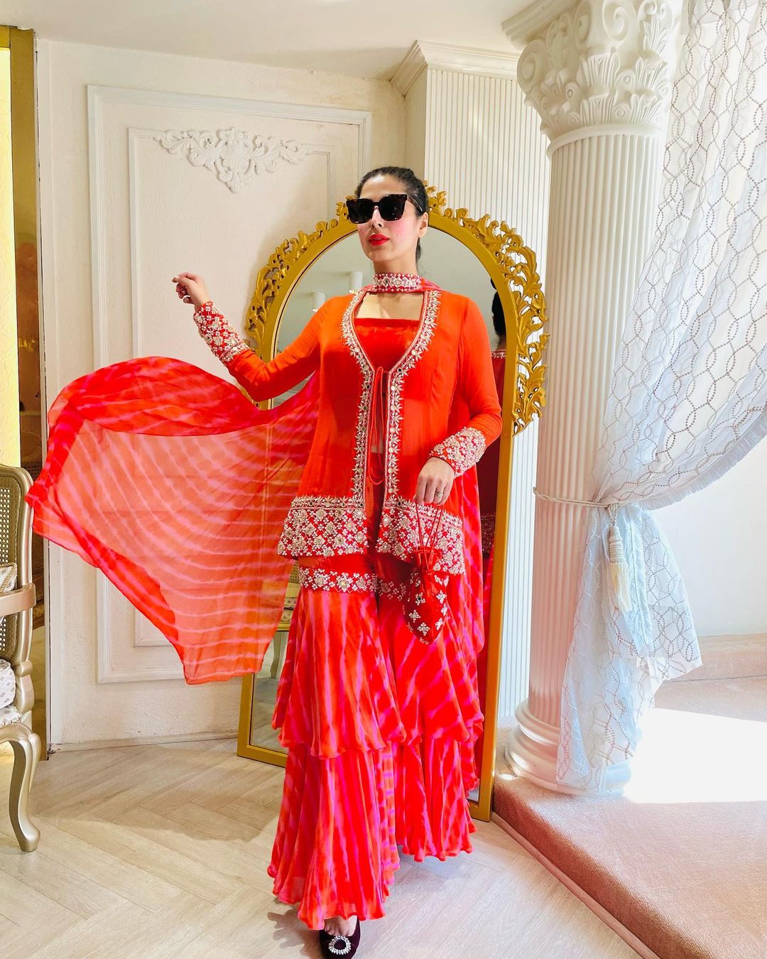 BRIGHT RED ANARKALI SUIT WITH DUPATTA