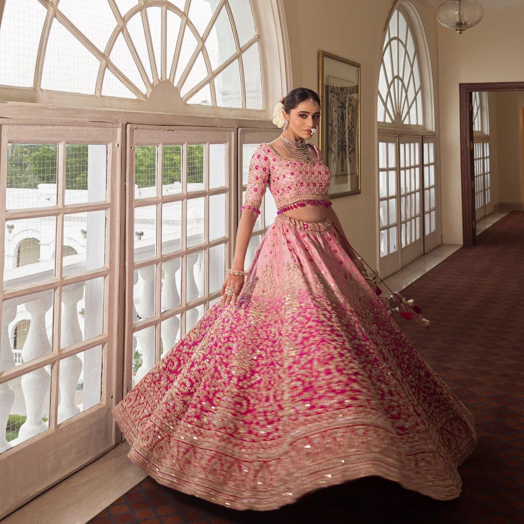 PINK PEARL LEHENGA SET WITH SEQUENCE EMBROIDERY AND PINK TRAIL