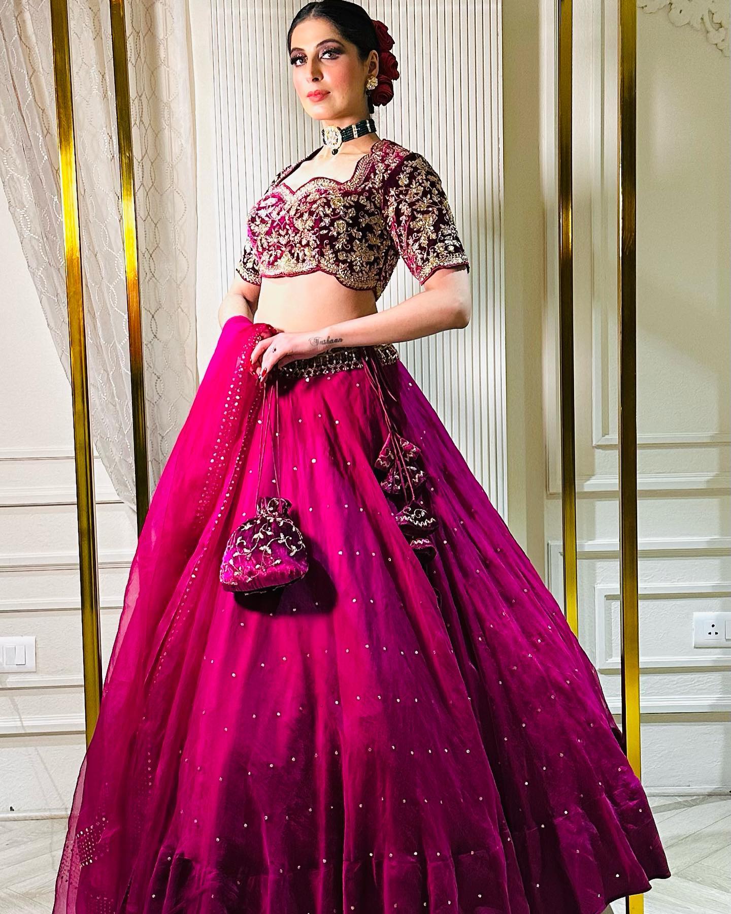 RED PURPLE LEHENGA WITH FLOWER EMBROIDERY